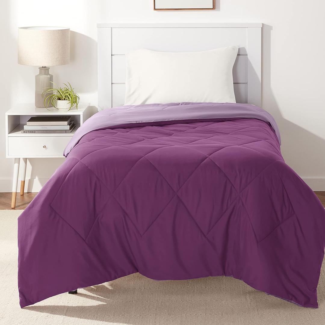 Amazon Basics Reversible Lightweight Microfiber All Season Bed Comforter Blanket, Plum/Light Purple, Twin/Twin XL