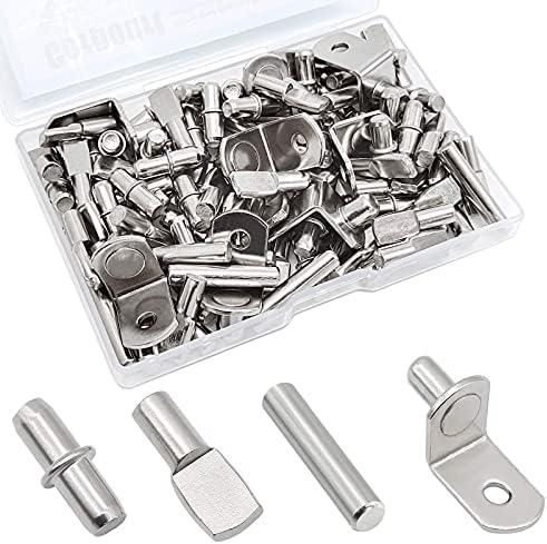 104Pcs Shelf Pins Kit,4 Styles Nickel Plated Shelf Support Pegs, Bookshelf Pegs for Shelves, Cabinet Shelf Bracket Pegs Shelf Pins Holders for Kitchen Furniture & Closet ( 5mm & 1/4inch )