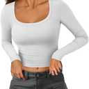 ATHMILE Womens Scoop Neck Long Sleeve Tops Fashion Ribbed Knit Shirts Slim Fitted Casual Basic Tee T Shirt for Women 2026 S