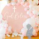 Baptism Wall Decal - God Bless Cross Baby Shower Decal, Baptism First Communion Party Decorations (White)