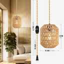 Plug In Pendant Light, 15FT Hemp Rope Cord,Hanging Lights With Plug In Cord Dimmable Rattan Hanging Lamp Wicker Woven Basket Lampshade, Industrial Plug In Ceiling Light Fixture For Kitchen (brown)