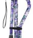 LIXIANG Foldable Offset Walking Cane Floral Printed 5-Level Adjustable Height Portable Self-Standing Walking Stick for Seniors Women Ladies Adult Leg Injuried People