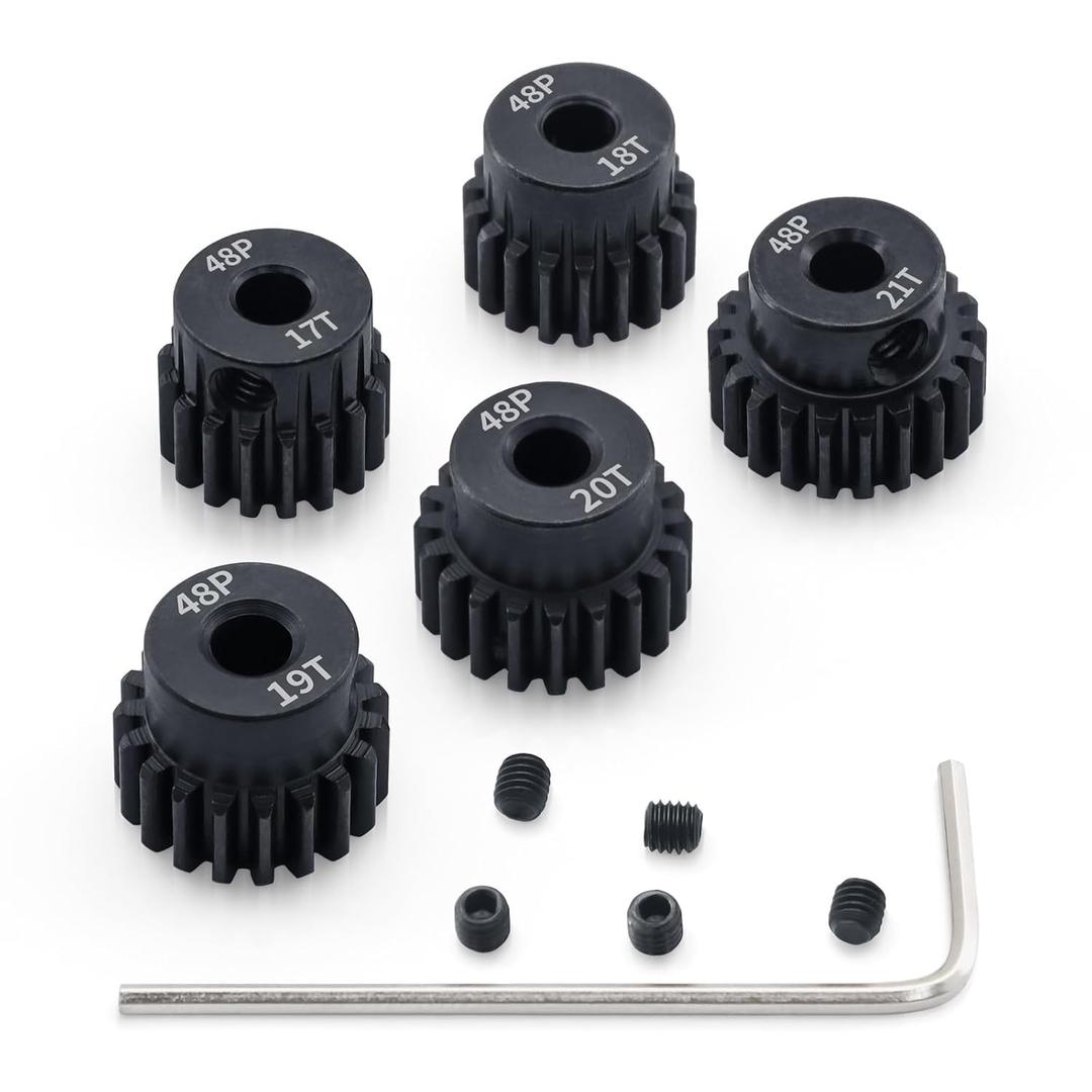 5pcs 48P Pinion Gear 17T 18T 19T 20T 21T 3.175mm Shaft Pinion Gears with Hex Key Parts Set for Traxxas Arrma HSP HPI AXIAL Tamiya Losi 1/10 RC Car Brushless Motor