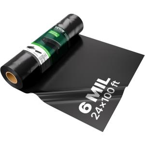 VEVOR 24' x 100' Plastic Sheeting Heavy Duty, 6 Mil Thick Plastic Sheeting Roll, Plastic Drop Cloth Painters Tarp, Polyethylene Covering for Crawl Space Vapor Barrier, Multi-Purpose, Black
