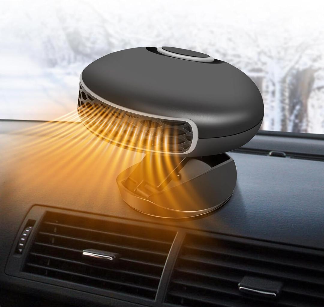 Car Heater Portable Car Heater Auto Heater Auto Portable Heater Plug Into Cigarette Lighter 2 in 1 Heating & Cooling Fan 12V 150W Car Heater 360Rotatable Windshield Defrost Defogger for Cars (Black)