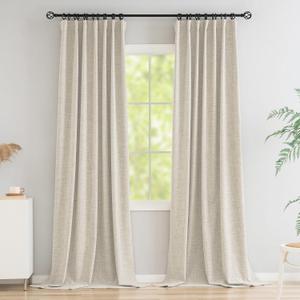 Novecozy 100% Blackout Curtains 96 Inches Length Long,Faux Linen Thermal Insulated Curtains Drapes for Bedroom/Living Room,Rod Pocket/Back Tab/Hook Belt/Ring Clips (2 Panels,W50 x L96,Light Beige)