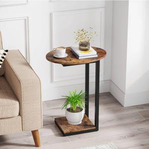 Hosfais Side Table Small End Table, C-Shaped Wood Sofa Table with Metal Frame for Living Room, Bedroom, Small Spaces (Rustic Brown) (Oval)