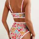 Herseas Women's Bikini Sets Floral Print Whip Stitch 2 Piece Swimsuits High Waisted Scoop Bathing Suits (Red) Large