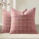 MIULEE Valentines Decorative Chenille Throw Pillow Covers Vintage Plaid Couch Pillows 18x18 Inch Set of 2 Boho Farmhouse Cushion Covers Modern Spring Home Decor for Sofa Bed Living Room Blush Pink