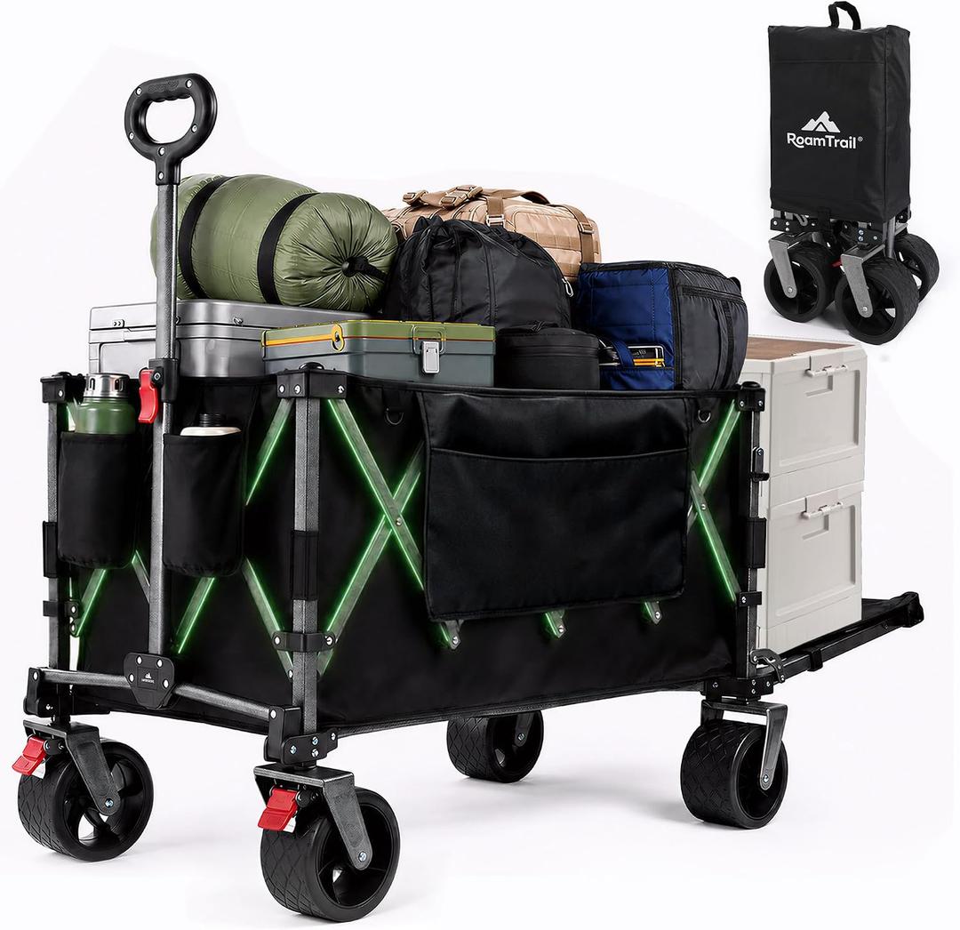 56.7" Extra Long Collapsible Wagon Cart with Open Tailgate
