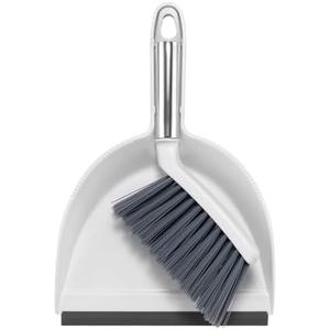 Pack of 2 NACENA Mini Broom and Dustpan Set, Small Dust Pan and Brush Set with Handle Dustpan Teeth for Cleaning Hair Suitable for Office Desks Drawers Sofas Pet Care Outdoor Camping, White & Gray
