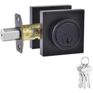 1 Side Keyed Deadbolt Lock,Square Single Cylinder Dead Bolt, Matte Black Square Exterior Keyed Deadbolt