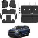 Floor Mats for Ford Expedition 2018-2024, All Weather Floor Mats Trunk Cargo Liner with Backrest Protectors and Door Sill Guards Accessories, Full Coverage Set (Fit 7 Sests)