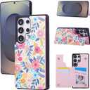 UEEBAI Wallet Case for Samsung Galaxy S25 Ultra 5G with Card Holders, PU Leather Floral Cover Kickstand RFID Blocking Double Magnetic Clasp Rilievo Flower Flip Case for Women Girls - Multi-Flower