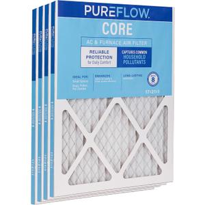PUREFLOW Home Air Filter MERV 8, 17X21X1 Furnace Filter, 4 Layer High Efficiency Filtration for Dust, Smoke, Fumes, Pollutants (4-Pack)