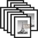 upsimples 8.5x11 Picture Frame Set of 10, Display Pictures 6x8 with Mat or 8.5x11 Without, Multi Photo Frames Collage for Wall or Tabletop Display, Black