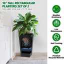 Garvee 16" Tall Planters Set of 2, OutdoorIndoor Black Planter Pots, High Front Porch Planter Pots with Drainage HolesWater Level MonitorInner Bucket,Black