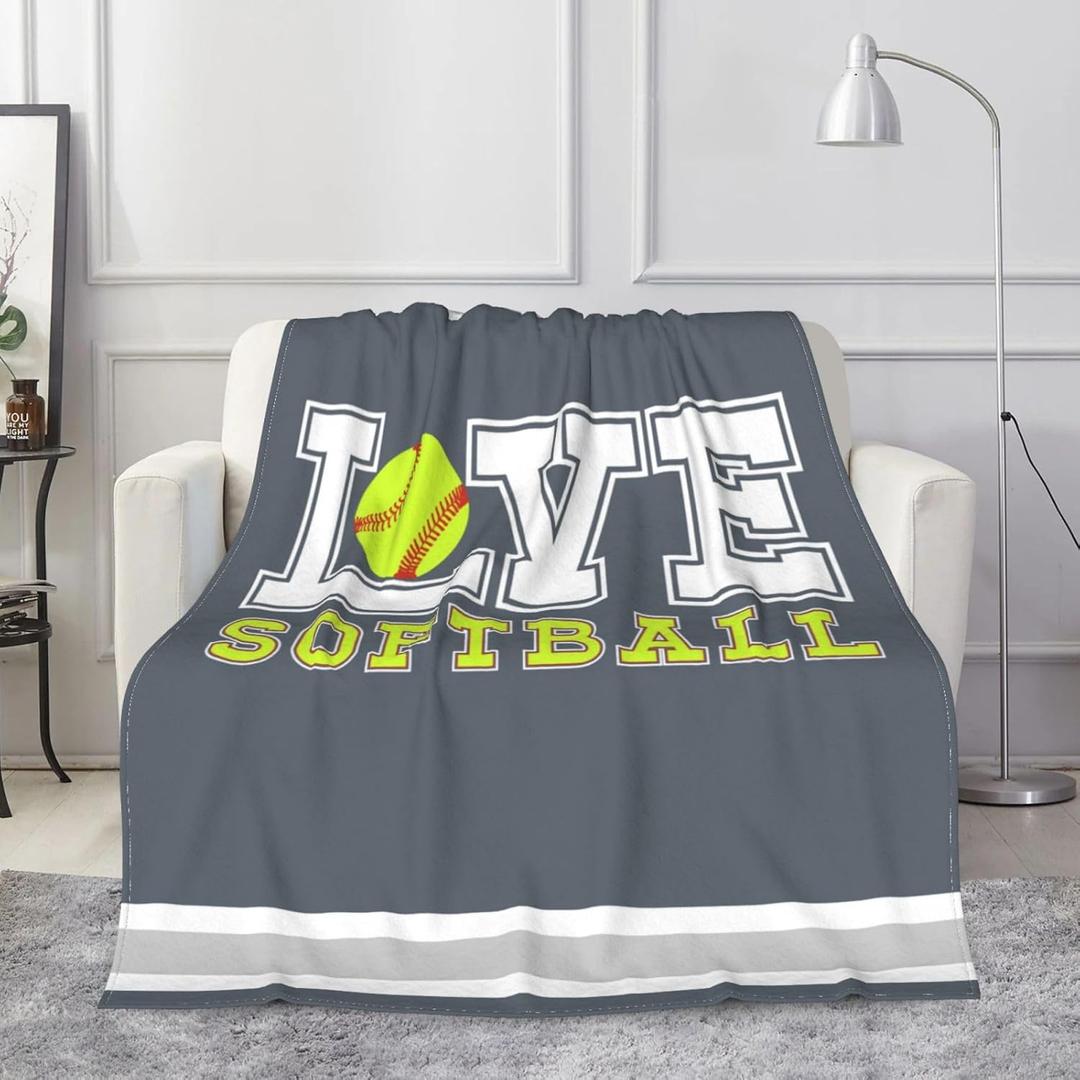 ONE TO PROMISE Softball Blanket, Softball Gifts for Girls, Love Softballs Blankets Gift for Girls, Soft Plush Gray Yellow White Throw Blanket for Christmas Birthday Decor 40" x 50"