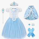 Elsa Princess Dress Costume for Girls Halloween Cosplay Cinderella Princess Dress Up Birthday Outfit with Hodded Cape,3-4 y
