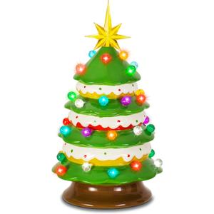 Ceramic Christmas Tree, 12" Macaroon Donut Tabletop Christmas Tree with Multicolored Lights Decorative Christmas Tree for Holiday Xmas Indoor Decorations