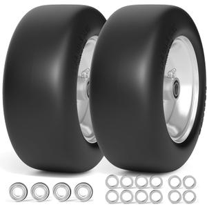 11x4.00-5 Lawn Mower Tires Flat Free, Zero Turn Mower Front Tires, 11x4-5 Solid Mower Wheel for Residential and Commercial, 3/4" and 5/8" Bearing, 3.4"-5" Center Hub, 2Pack Gray, 350Lbs