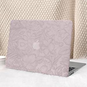 Seorsok Compatible with MacBook Air 13 Inch Case 2022 2021 2020-2018 Release A1932 A2179 M1 A2337, Elegant Leaves Flowers Leather Plastic Hard Shell Case with Keyboard Cover, Purple Blooming Floral