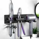 Blow Dryer Holder Wall Mount, 3 in 1 Bathroom Hair Tool Organizer with Curling Iron Holder & Flat Iron Holder, Universal Hair Dryer Holder Rack Storage Matte Black