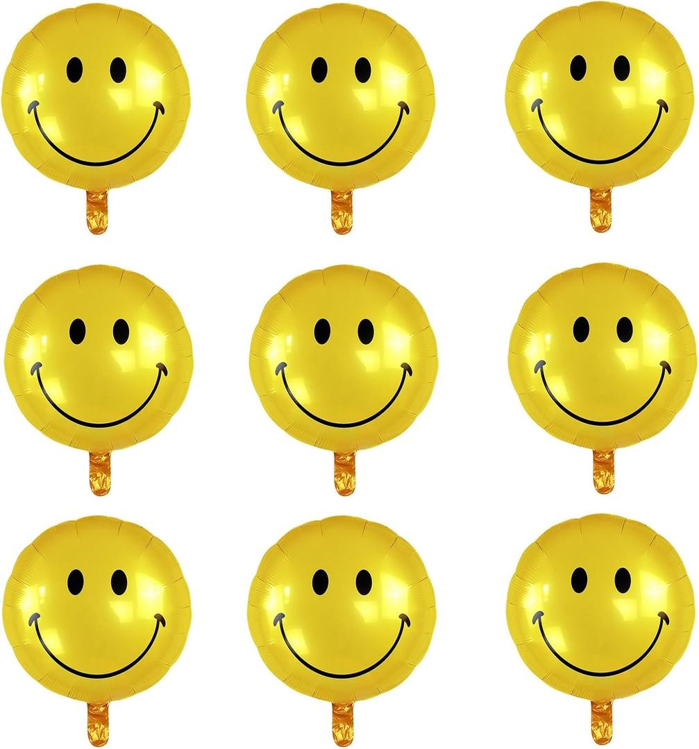 4 x 9PCS 18 Inch Smiley Face Balloons,Mylar Aluminum Assorted Colors Smile Balloon,Smile Foil Balloons for Birthday Wedding Anniversary Bachelorette Baby Shower Decorations Balloon(Gold)