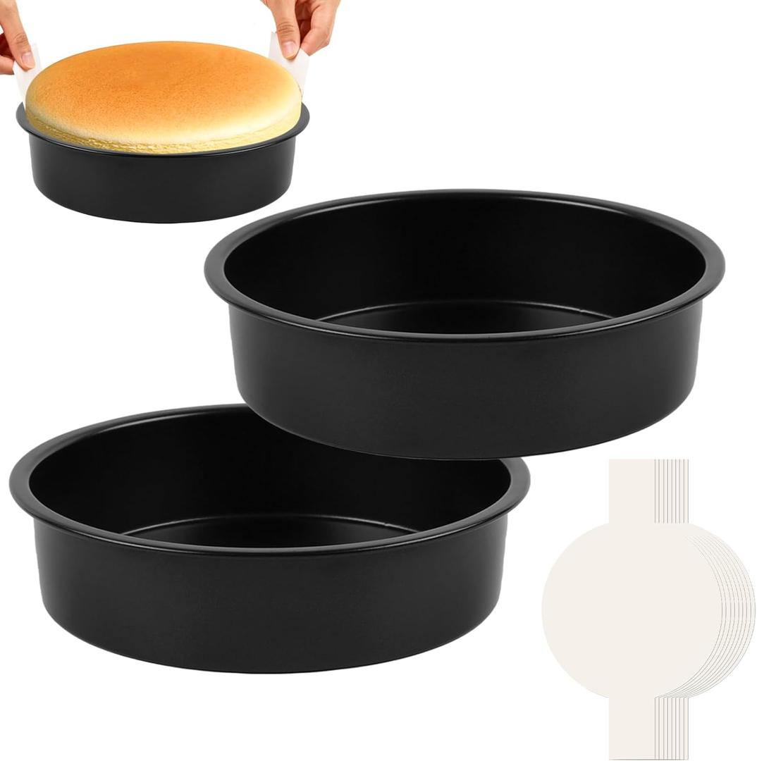 10 Inch Cake Pan Set of 2 - Nonstick Carbon Steel Round Cake Baking Pans with Parchment Paper, Dishwasher Safe, Durable for Large Layer Cakes, Birthday & Christmas Baking