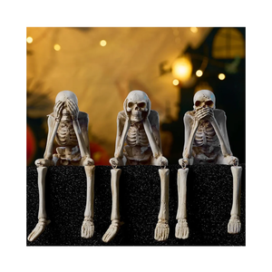 Halloween Skeleton Decor Indoor Hear See Speak No Evil Skeletons for Mantel Shelf, Set of 3 Resin Funny Skeleton Decorations