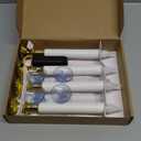 4 Pack Christmas Battery Operated Window Candles with Timer (6-18H), Wireless Window Candle Light with Gold Candlestick Base, C26 LED Bulb Candle Lamp for Home Party Christmas Decor, 4 Suction Cups