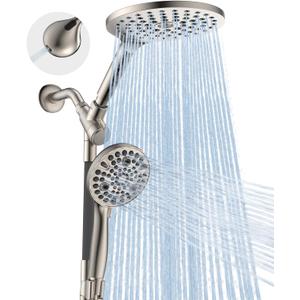 Dual Handheld Shower Head Combo, 2-in-1 Rain Shower Heads System 8 Inch Rainfall Shower Head and 10 Modes High Pressure Hand Held Showerhead with Built-in Power Wash (Brushed Nickel)