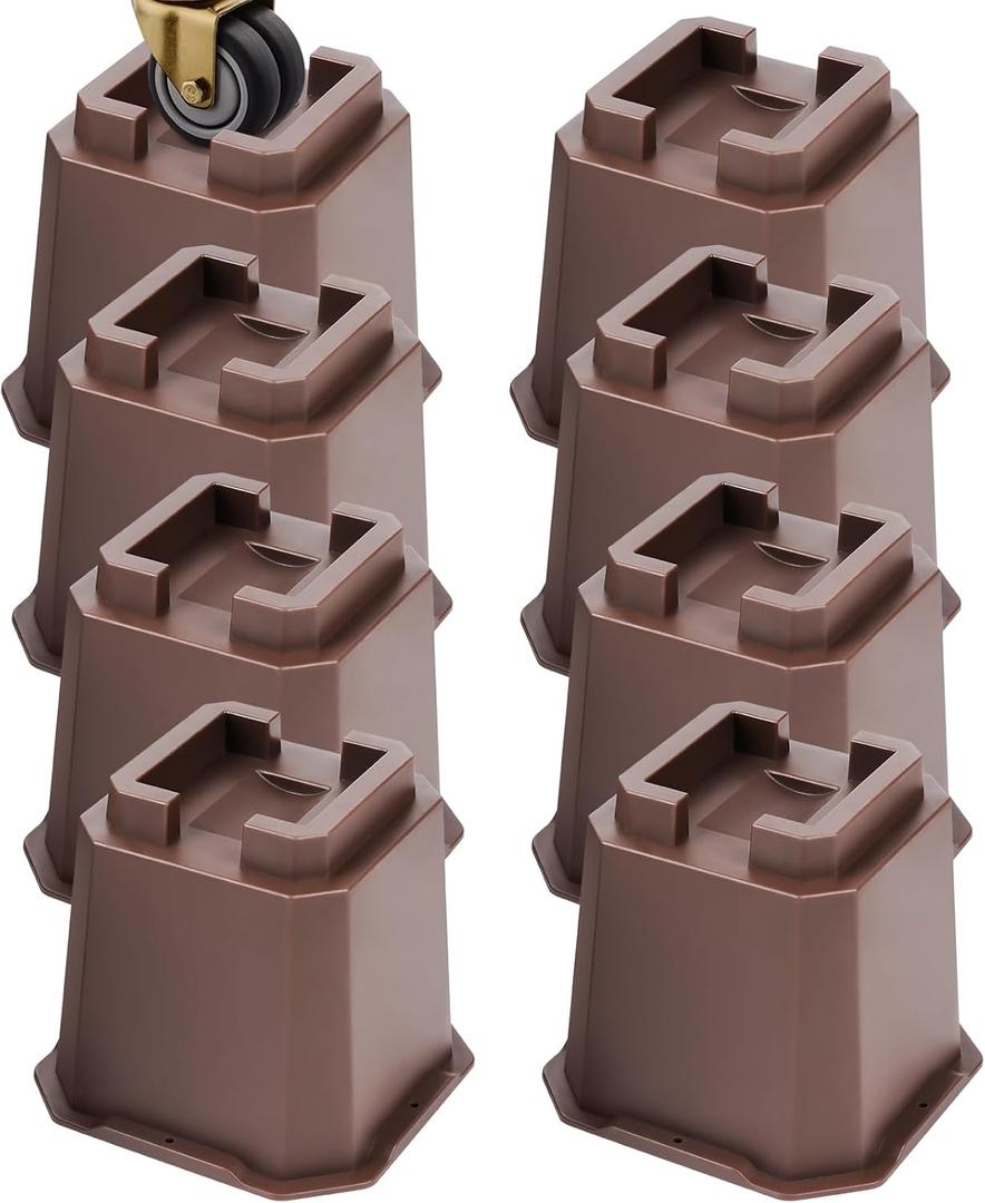 Adjustable Bed Furniture Risers Elevation in Heights Heavy Duty Risers for Both Posts and Wheels of Furniture Sofa Bed Couch Table (Brown 8 Pack, 5 Inch)