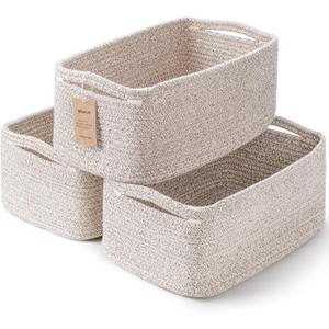 3-Pack Small Storage Baskets for Organizing | Woven Shelf Toy Basket | Rope Baskets for Gifts Empty | Closet Organizer Bins with Handles | Cube Decorative Box | 11.87.85.1 | Mixed Brown