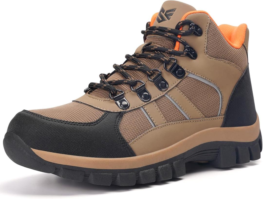 Steel Toe Boots for Men Women Comfortable Puncture Proof Safety Work Shoes for Indestructible Construction Working and Daily Wear (Brown)