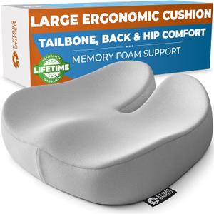 5 STARS UNITED Seat Cushion - Memory Foam Chair Cushion for Tailbone Pain Relief - Ergonomic Support for Coccyx, Sciatica & Butt - Office, Desk & Gaming Chair, Car Seat, Wheelchair, Light Gray Suede