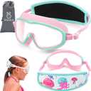 Vvinca Kids Swim Goggles with Fabric Strap No Tangle Pain-Free, Anti-Fog Swimming Pool Goggle No Leak for Toddlers Girls Boys (13-jellyfish Pink)