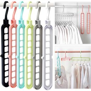 Closet Organizers and Storage,College Dorm Room Essentials,Pack of 6 Multifunctional Organizer Magic Space Saving Hangers with 9 Holes Storage Organization for Wardrobe Closet (Colorful)