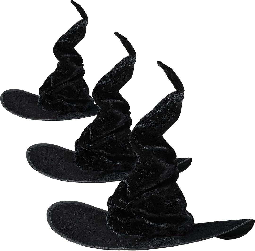 Syhood 3 Pieces Halloween Witch Hats Black Large Ruched Witch Hat Women Costume Accessory for Halloween Cosplay Party