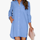 Womens Button Down Shirt Dresses with Pockets Cotton Button Up Tunics Long Sleeve Solid High Low Blouse Tops Size S