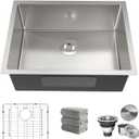 Kitchen Sink 24x18 Inch Undermount Kitchen Sink 16 Gauge Stainless Steel Sinks Single Bowl with Accessories Round Corners Handmade