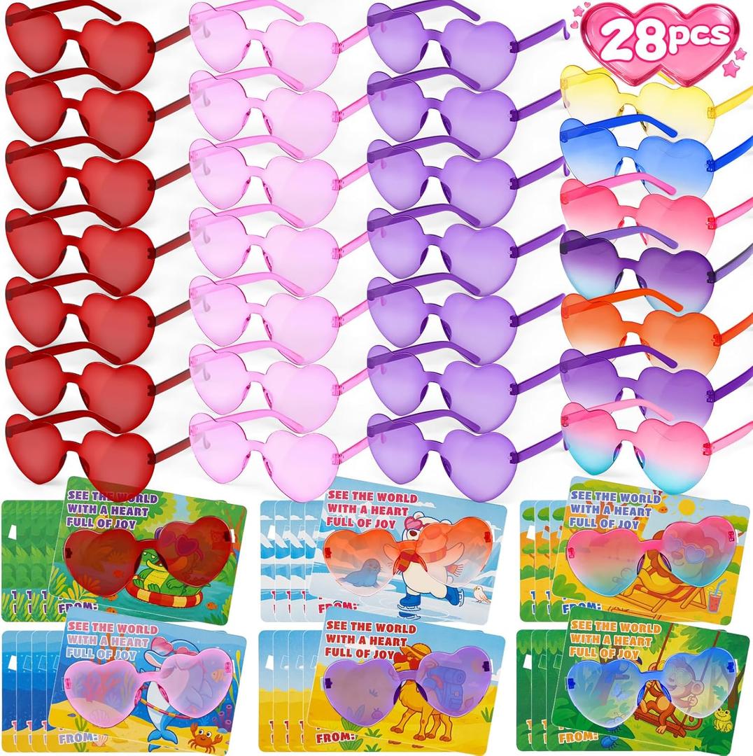 Amy&Benton 28 Pack Heart Glasses Party Favors for Kids 8-12 4-8 3-5, Goodie Bags Stuffers, Pinata Stuffers Fillers,Treasure Box Toys for Classroom Prizes,Carnival Prizes Birthday Bulk Holiday Supplies