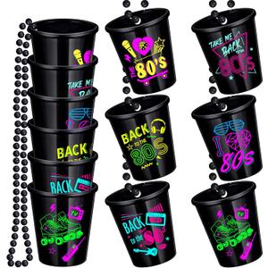Janmercy 12 Pack 80s Theme Party Decorations Party Shot Glass on Beaded Plastic Cups Accessories Back to The 80s Retro Favors for 1980s Birthday Supplies