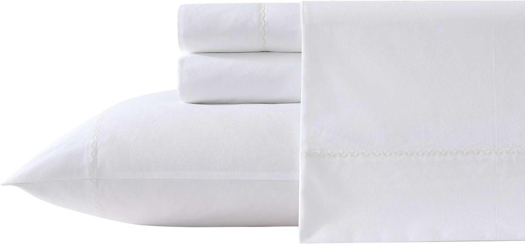 Laura Ashley - King Sheet Set, Luxury Sateen Cotton Bedding, 800 Thread Count, Soft & Smooth Home Decor (Solid Green, King) (Full, White)