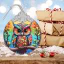 Colorful Owl Christmas Ornament - Stained Glass Hanging Decoration for Holiday Tree - Home Decor, Gift Exchange Idea