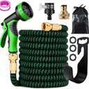75 ft Expandable Garden Hose - Kink Free Flexible Water Hose with Thumb-Controlled 10-Function Nozzle, 3/4 Solid Brass Connectors, Retractable Latex Core - Lightweight Expanding Hose