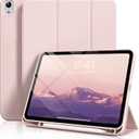 Aoub Case for iPad (A16) 11th Generation 11 Inch 2025, iPad 10th Generation 10.9 inch 2022 with Pencil Holder, Slim Lightweight Trifold Stand Smart Soft TPU Back Cover, Support Touch ID, Light Pink