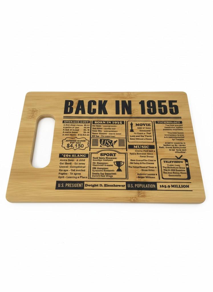 70th Birthday Gifts for Women Men,70 Year Old Birthday Gifts Woman Man, 70 Years Gifts for Dad Mom Grandparents Wedding Anniversary, Back In 1955 70s Birthday Decorations Engraved Bamboo Cutting Board