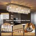 KINGTORO 40" Gold Crystal Flush Mount Rectangular Chandelier, 8-Light