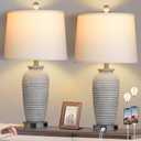25" Farmhouse Jar Table Lamps Set of 2, 3 Way Touch Control Rustic Bedside Lamps with USB A+C Ports & AC Outlet, Pot Nightstand Lamps for Bedroom Living Room (LED Bulbs Included) (Grey-white)